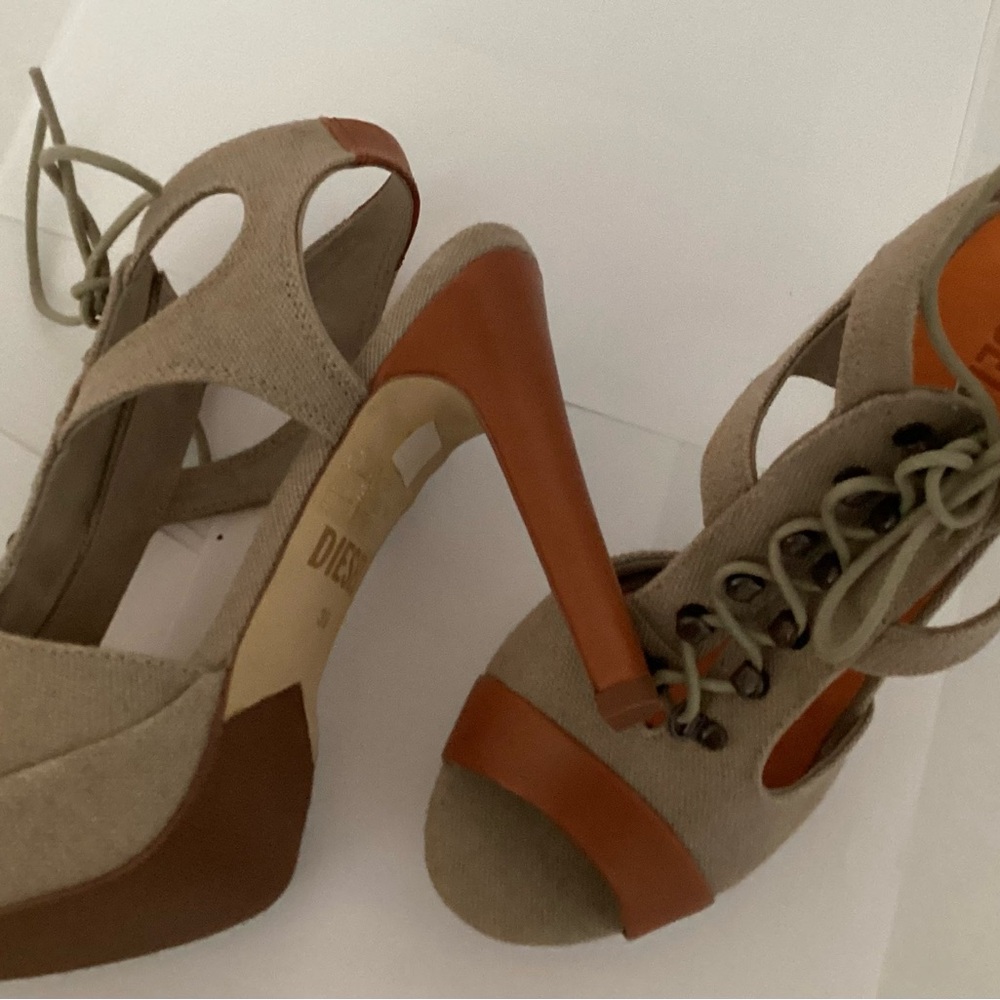 Diesel Beige and Brown Strappy Heels
